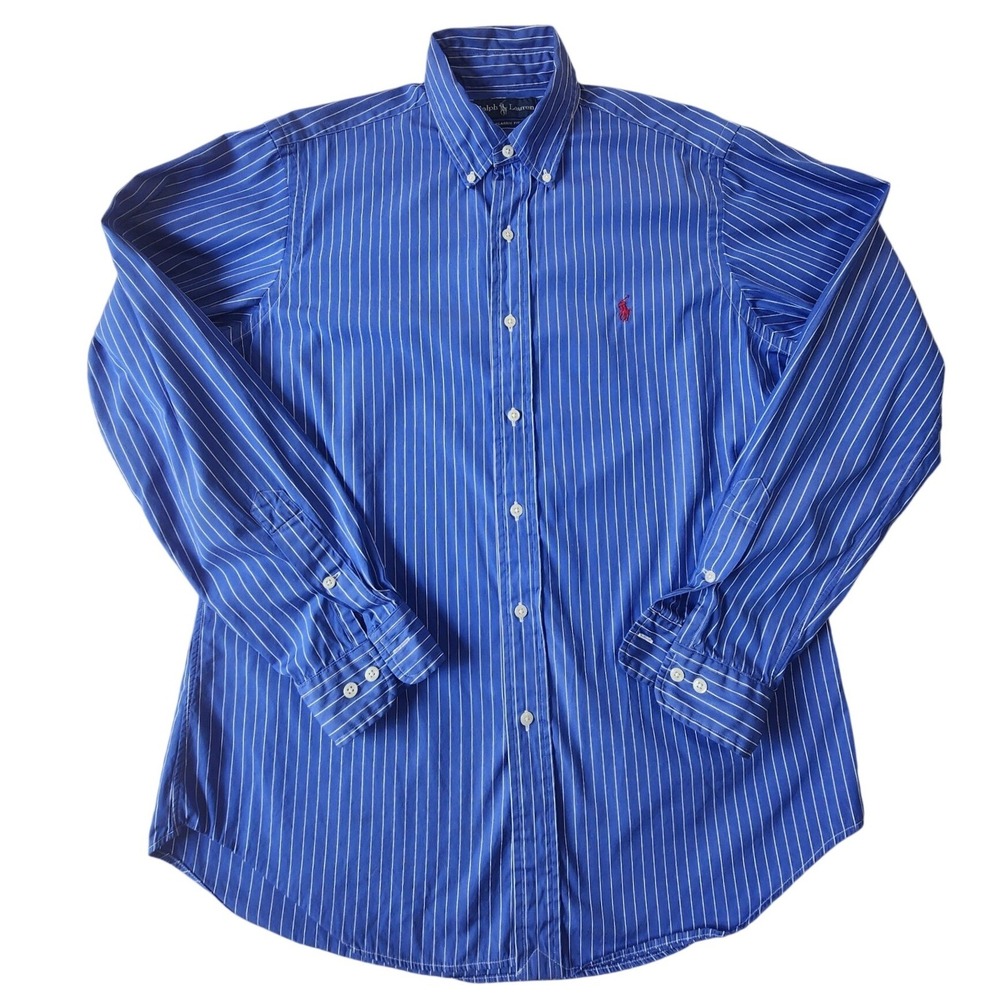 Ralph Lauren Mens Classic Fit Striped Button Down Shirt Blue White 15.5 34/35